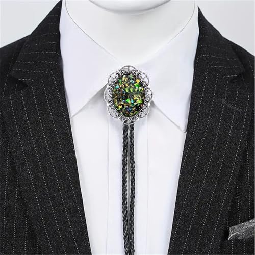 Image of Jeilwiy Bolo Tie for Men Real Stone Westwern Cowboy Ties Silver Bolos Women Leather Necktie Gift for Birthday Christmas