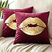 JOTOM Funda de cojín decorativa dorada con relieve en caliente, para sofá, cama, sofá, silla, exterior, jardín, 2 unidades, 45 x 45 cm (labios dorados aterciopelados), color rojo