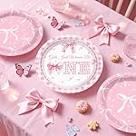 235 PCS Pink Bow 1st Birthday Decorations, All-in-1 Supplies Pack, Includes 20 Girls Just Wanna Be One Theme Tableware, 1st Party Hat, High Chair Banner, for Pink 1st Birthday Bow Theme - Image 5