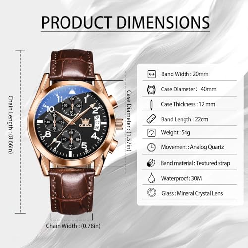 Image of OLEVS Mens Leather Watch Dress Casual Quartz Brown Wrist Watch Date