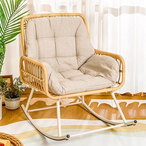 Nursery Rocking Chair,Modern Metal Frame Cane Weave Rocking Chair,Upholstered Rocking Chair, Comfy Side Chair for Living Room, Bedroom, Balcony(Rocking Chair)