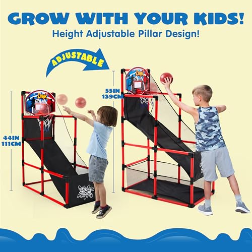 Image of JOYIN Red Arcade Basketball Game Set, Indoor Basketball Hoop for Kids 3+ Years Old, Easy Set Up Sports Toy with 4 Balls, Gifts for Boys and Girls