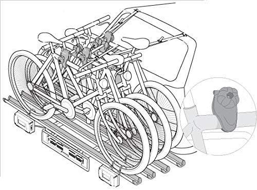 Diagram showing how bicycles are secured on the Menabo Race 4 bike rack