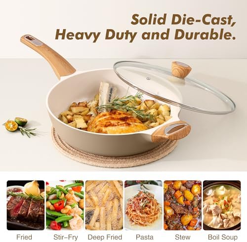 SENSARTE Ceramic Nonstick Frying Pan Skillet with Lid, 10.5 Inch Deep Frying Pan, 3.8 Qt Saute Pan, Induction Pan, Healthy Non Toxic Cooking Pan with Helper Handle, PFOA PFAS PTFE Free - 4