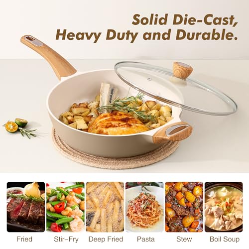 Image of SENSARTE Ceramic Nonstick Frying Pan Skillet with Lid, 13.3 Inch Large Deep Frying Pan, 6 QT Saute Pan, Induction Pan, Healthy Non Toxic Cooking Pan with Helper Handle, PFOA PFAS PTFE Free
