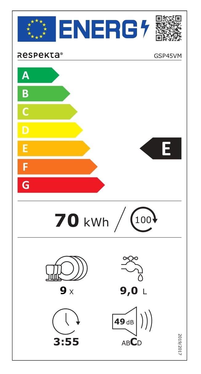 Respekta Lavavajillas integrable, 45 cm, GSP45VV, 6 programas, 49 dB