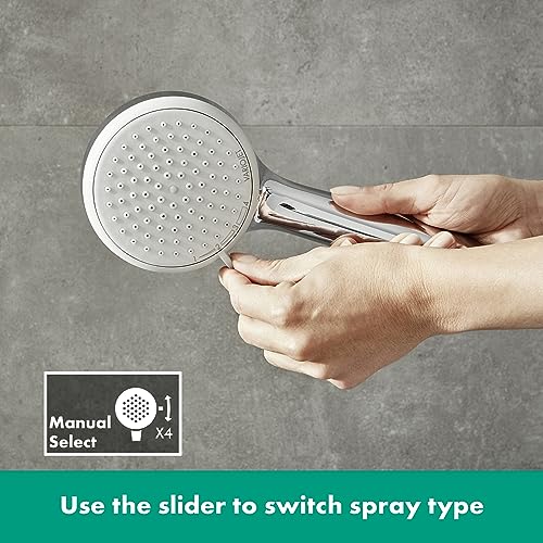 hansgrohe Croma 100 - Duschkopf, Handbrause mit 4 Strahlarten, runde Duschbrause (100 mm), Brausekopf mit Antikalk-Funktion, Chrom, 28535000