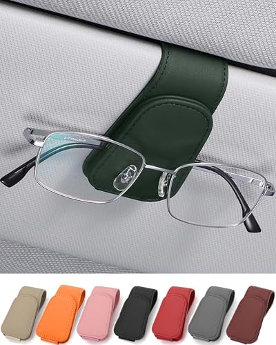 JEJA Sunglasses Holder for Car Sun Visor Leather Eyeglass Holder Eyeglasses Hanger Ticket Card Clip Car Glasses Holder Car Visor Accessorie Green