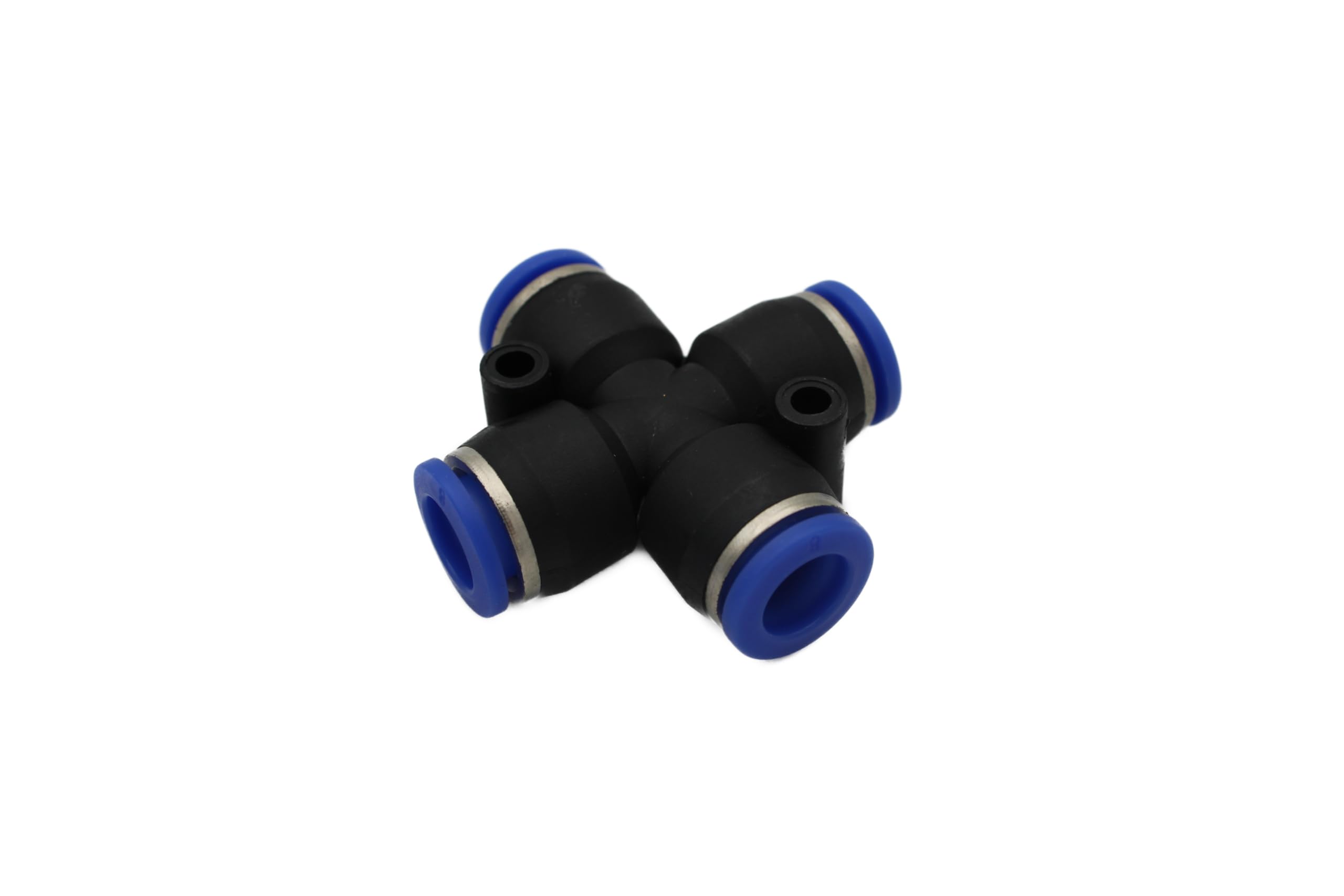 Pneumatic Hose Connector IQS 4 to 16 mm (5, Cross Connector 4-Way - Diameter 8 mm), Black/Blue, Kreuzverbinder 4-fach - diameter 8mm