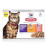 Hill's Science Diet Sensitive Stomach & Skin, Adult 1-6, Stomach & Skin Sensitivity Support, Wet Cat Food, Variety Pack: Chicken & Beef; Salmon & Tuna Stew, 2.8 oz Pouch Variety Pack, Case of 12