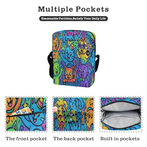 messenger bags for women Small Crossbody Bag Women Croos Body Purses Adjustable Strap for Shopping Shopping- Cat Party Graffiti2