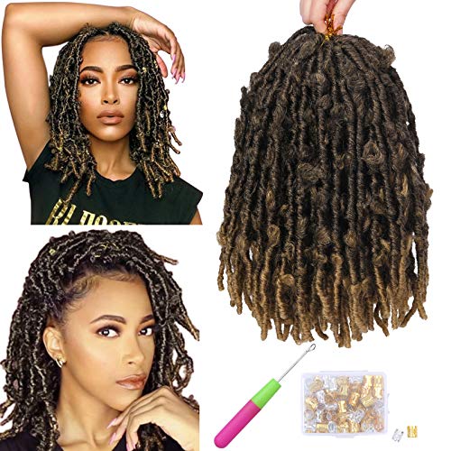 7 Packs Butterfly Faux Locs Crochet Hair 12 Inch Short Bob Distressed Locs Water Wave Faux Locs Ombre Brown Crochet Braids Hair Extension Soft Locs for Women Pre Looped Pre-twisted Braids Hair(1B/27#)