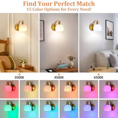 Image of VerRon Rechargeable Battery Operated Wall Sconce with Milky White Glass Lampshade, Wireless Wall Scone Decor with Remote Control, 15 Colors Gold Wall Light for Bedside Hallway Bedroom Doorway