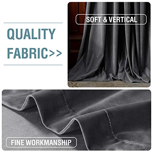 H.VERSAILTEX Room Darkening Velvet Curtains for Living Room, 72" L, Grey - image 4