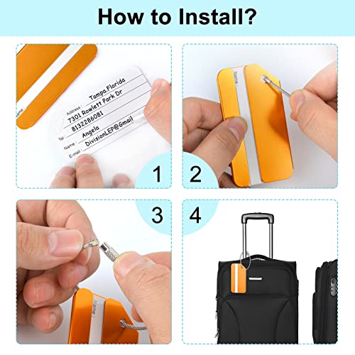 Yizhet Luggage Tags 6 Pack Aluminium Alloy Suitcase Tags, 6 Colors Travel Labels Set With Steel Loop And Id For Luggage(Black Green Blue Silver Gold Red) #TOP6