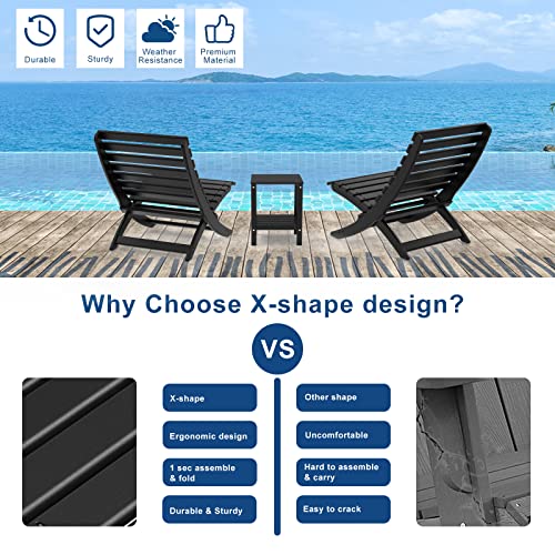 Ivy&Lane Adirondack Chair Set Of 2，Patio Chairs 1 Steps Easy Assembly & Fold, All-Weather Indoor & Outdoor Portable Chairs For Garden, Beach, Poolside, Beach, Deck, Campfire, 350 Lbs (Black) #TOP4