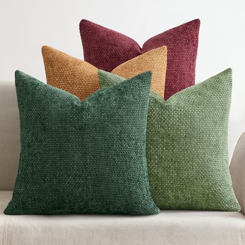 Image of MIULEE Soft Decorative Chenille Pillow Covers Christmas Dark Green 18x18
