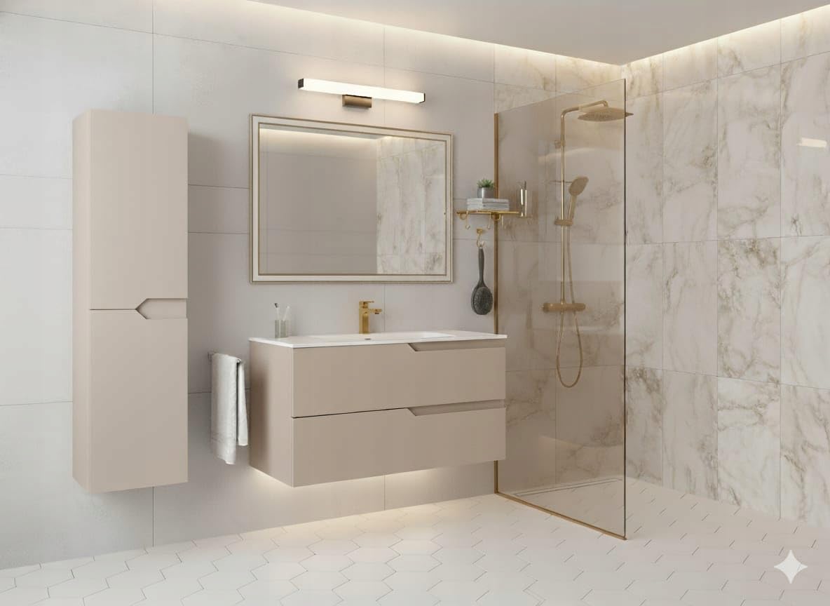 Rodan, mobile bagno sospeso, 60 cm, cashmere, opaca, 2 cassetti
