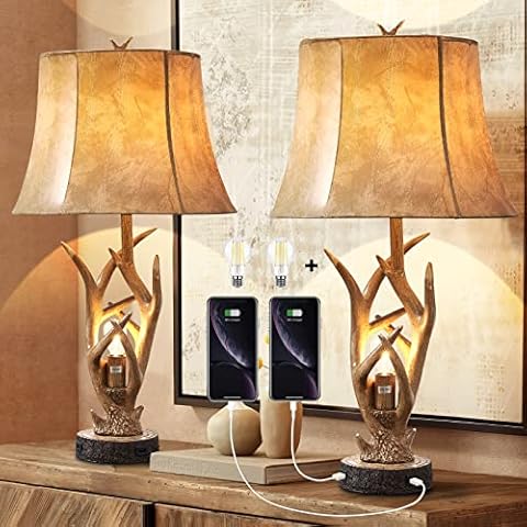 Dungoo Rustic Deer Table Lamps with USB Ports Cover