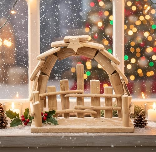 Dekoleidenschaft Weihnachtskrippe Natur aus Treibholz, Holzkrippe,...