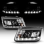 ACANII - For 1999-2005 Volkswagen Jetta Mk4 LED DRL Black Housing Projector Headlights Headlamps, Driver & Passenger