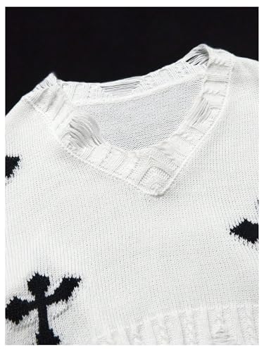 Girl's Gothic Graphic Sweater V Neck Ripped Pullover Sweater Distressed Long Sleeve Knit Crop Top4