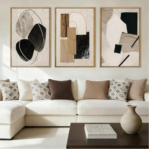 Large Abstract Paintings Framed Neutral Canvas...