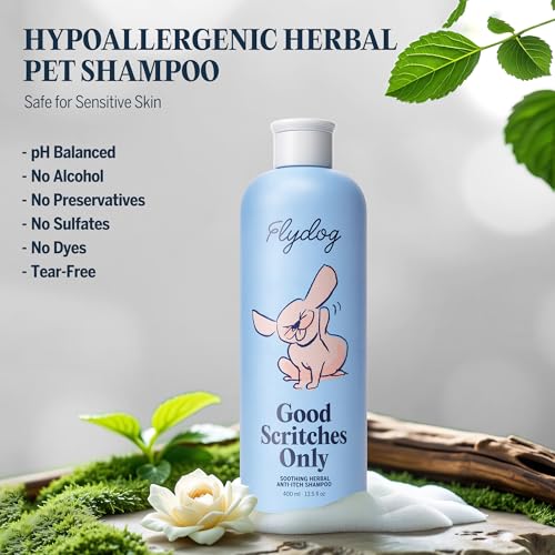 Image of FLYDOG Dog Shampoo Itchy Skin Relief - Honeysuckle Anti Itch Dog Shampoo Sensitive Skin, Hypoallergenic All Natural Shampoo for Flaking & Odors, Reduces Sheddin (400ml)