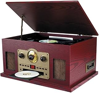 Sylvania SRCD838 5-In-1 Nostalgic Turntable with CD, Casette, Radio, Aux-In,Brown