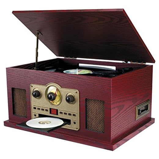 Sylvania SRCD838 5-In-1 Nostalgic Turntable with CD, Casette, Radio, Aux-In,Brown