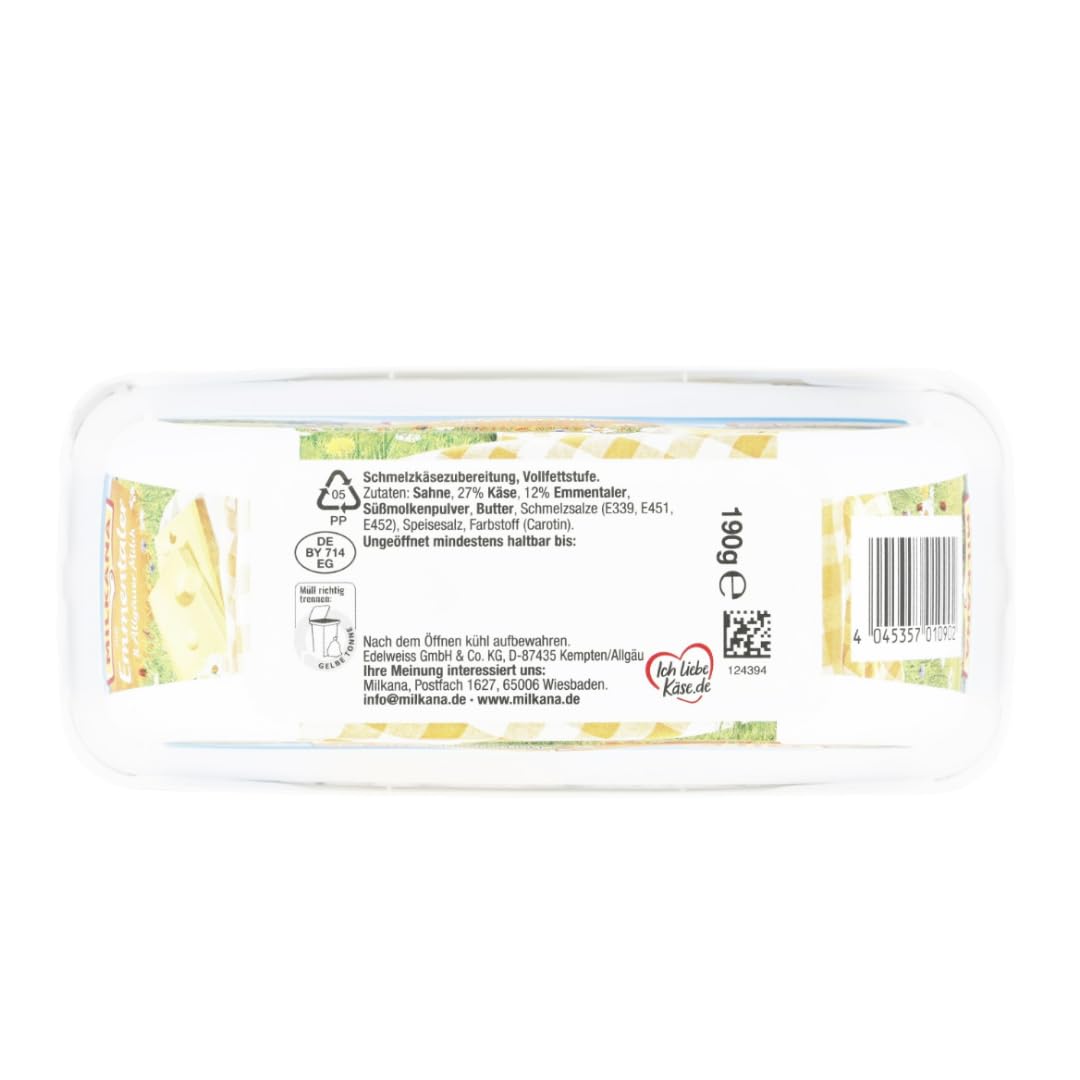 Milkana Schmelzkäse mit Emmentaler Frischkäse käse 190 gramm x 8 STÜCK [Frischegarantie]