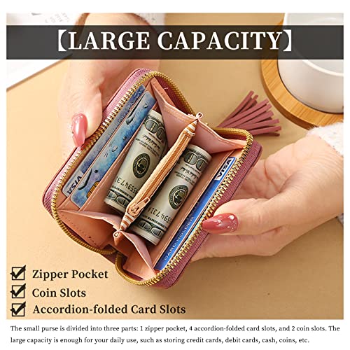 Womens Wallet with Zipper, PU Leather Women's Wallet with Card Slots, Credit Card Holder Small Wallet with Heart-embroidery Cute Wallet with Star Tassels Pendant4