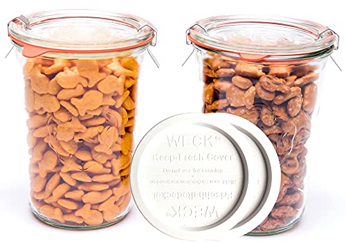 Weck Canning Jars 743 Sourdough Starter,Set of 2 Weck Mold Jars made of Transparent Glass,Set includes 2 WECK Mold 743 Jars with Glass & Keep Fresh Lids, Gaskets and Clips