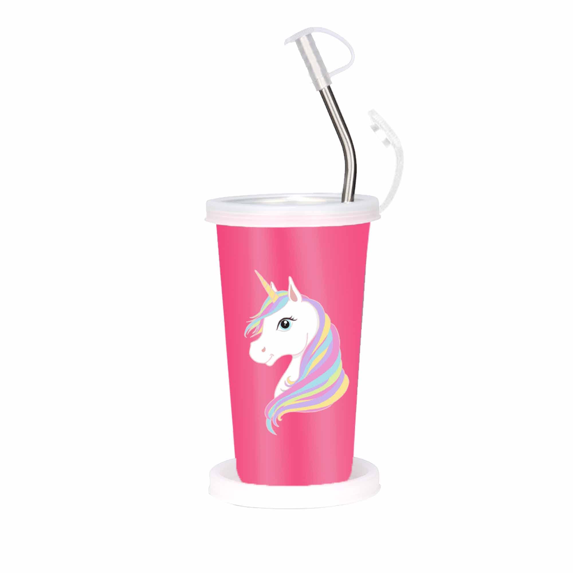 PDD Falcon Unicorn Sipper Glass Cartoon - Pink - 450ml (CN5Straw)-image-4