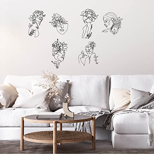 SUPERDANT 6 Pieces Minimalist Abstract Figure Wall Decals Modern Women Face Sticker Line Drawing Flowers Decals Vinyl DIY Art Decor for Living Room Bedroom Wall Sticker Vinyl Transfer - Image 4