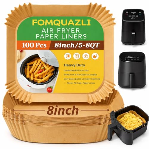 Image of Air Fryer Paper Liners 8 Inch 100 Pcs | Disposable Non-Stick Parchment Paper for Air Fryer, Microwave, Oven | Food-Grade Oil-Proof Baking Paper for Cooking, Frying & Roasting