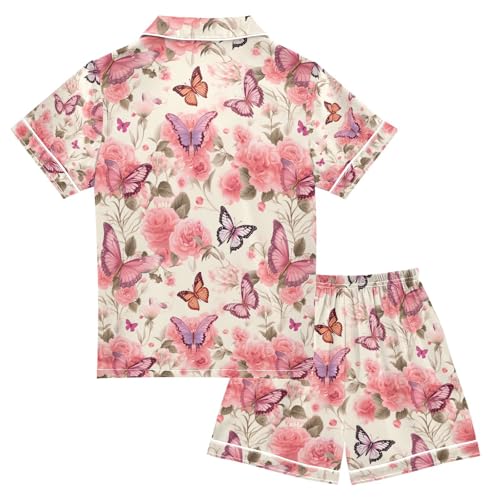 senya 3371-butterfly Satin Summer Pajama Sets Silk Short Sleeve Button Down Sleepwear2