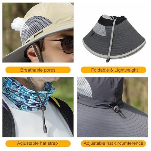 Image of HUAMULAN Wide Brim Sun Hats Men and Women Bucket Safari Fishing Hat for Hiking Garden Lawn Work Camping Outdoor