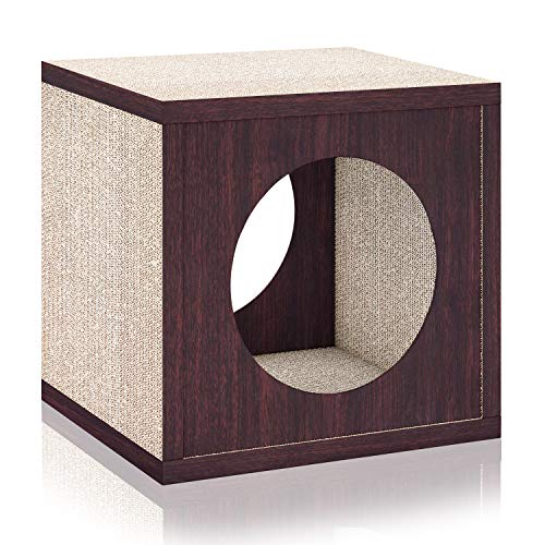 Image of Way Basics 13.4 W x 12.6 H Cat Scratcher Cube Scratching Post, Espresso (Tool-Free Assembly and Uniquely Crafted from Sustainable Non Toxic zBoard Paperboard)