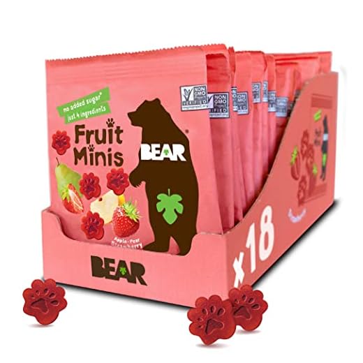 BEAR Real Fruit Snack Minis, Strawberry – (Pack of 18) – Bite Sized Snacks for Kids, Gluten Free, Vegan, Non GMO, 0.7 Oz