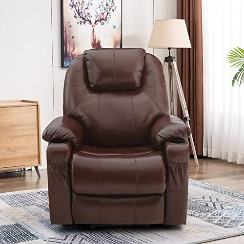 Harkawon Leather Power Lift Recliner Chair Sofa For Elderly Electric Lift Chair With Heat And Massage Black Tv Chair With Cup Holders Ultra Comfort Lift Chair Remote Control Reclinable Sofa Brown #TOP3