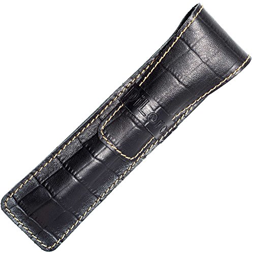 Image of DiLoro Full Grain Genuine Leather Single Pen Case Sleeve Holder Pouch Pencil Protector (Buffalo Black Croc Print)