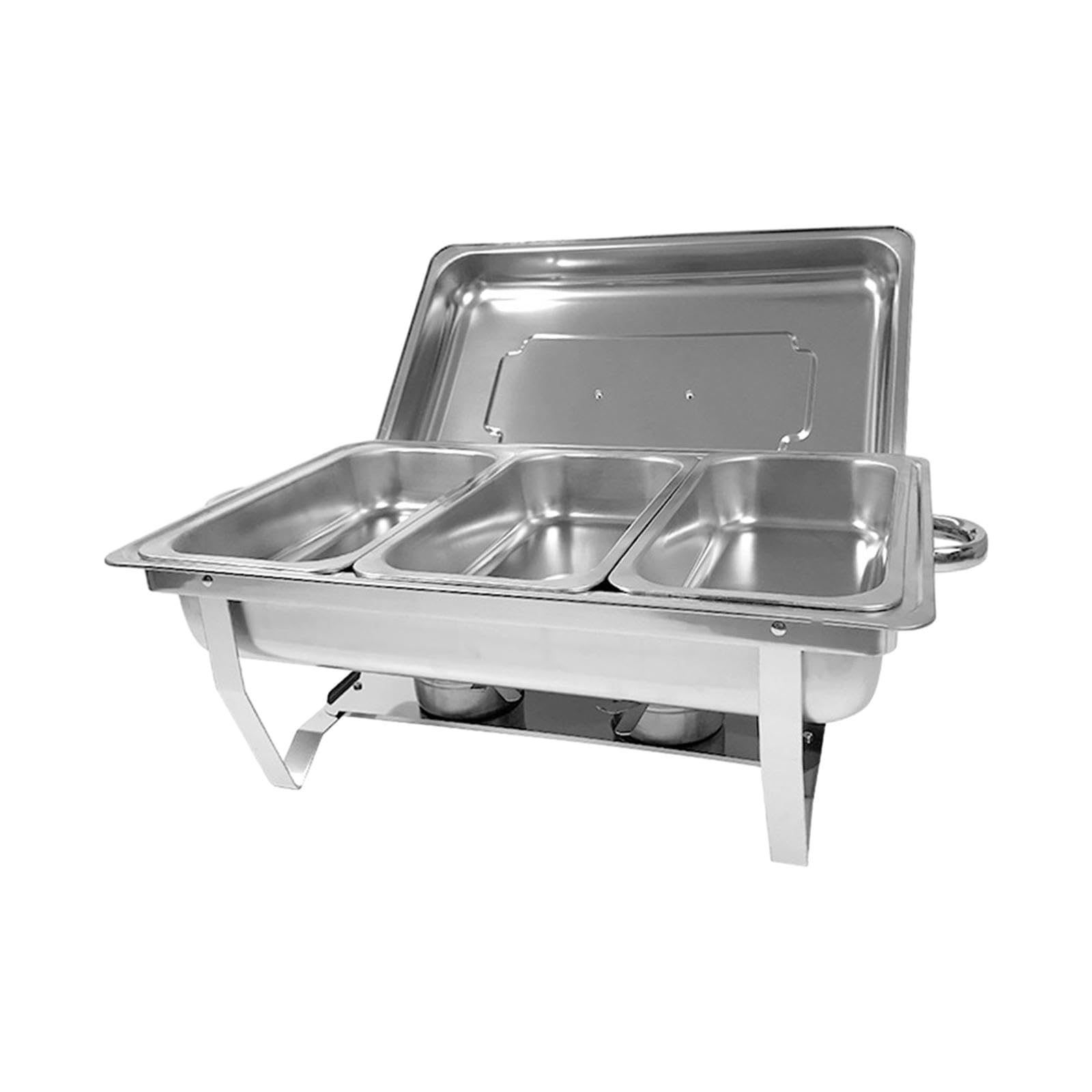 Buffet Calentador de Alimentos Bandeja para Servir Soporte Metálico Chafing Dish con Tapadera Extraíble de Acero Inoxidable Apto para Bodas, Tres Rejillas, Individual