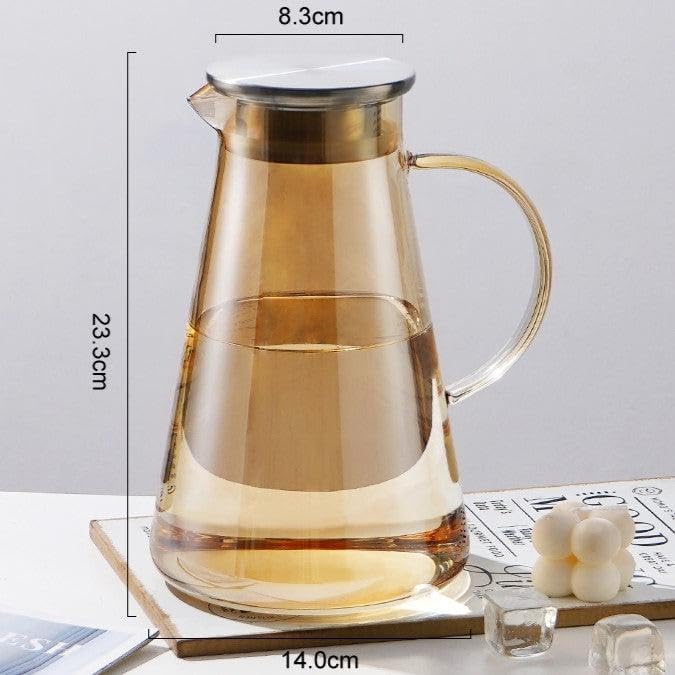 Image of Martvia Premium Juice and Water Brown Glass Pitcher jug with Lid 1.9 Liter Romantic Style jugs with Handle Pitcher for Serve, Milk, Lassi, Cocktail, Ideal for Gift Beverage Carafes (NP - 06)