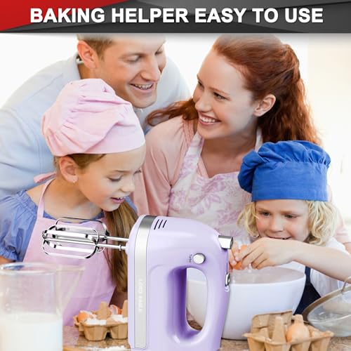 Image of Lord Eagle Hand Mixer Electric Handheld 400W, 5-Speed Lightweight Kitchen Mixer with Storage Case, 5 Stainless Steel Attachments for Baking Cake Egg Cream Food Beater, Turbo+Eject Button, Purple
