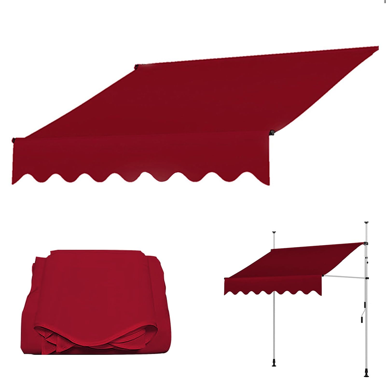 Intrekbare Luifel Stof Vervangen Zonnescherm Luifel voor Buiten Waterdichte Polyester Luifel met Uv Bescherming voor Patio Dek Restaurant Winkels, Frameloos(Size:6.6x5ft,Color:Streep