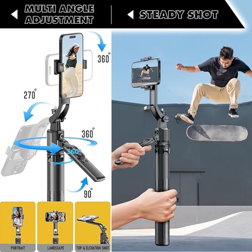 Image of Kratos K8 AI-Powered 70 inch /178 CM Selfie Stick Tripod with Sensor, Auto Face Tracking Tripod with 360 Auto Rotating Stand for Mobile, Camera, Shooting, Blogging with Quad-Leg Stability