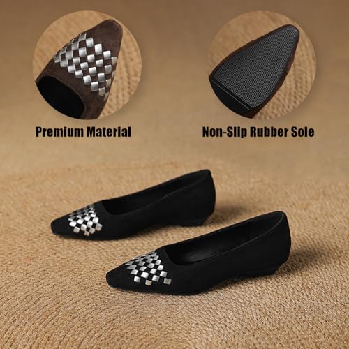 Women's Suede Braid Pointed Toe Shallow Mouth Flat Ballet Shoes Elegance Weave Low Heel Thick Cushion Comfortable Slip On Walking Shoes for Commuting Shopping Daily2