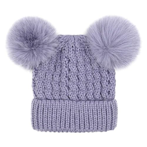 C.C Kids' Cable Knit Double Pom Beanie for Kids - Comfortable Soft Warm Children Youth Skully Hat with Pom3