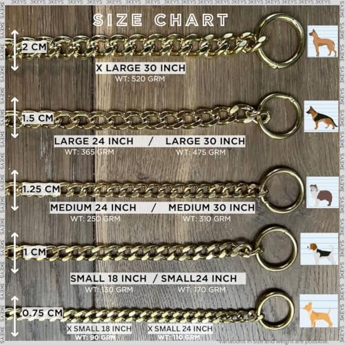 Image of 3Keys Brass Cuban Link Dog Chain Collar - Heavy Duty Training Dog Collar, 30 Inch, 12.5 mm, Medium